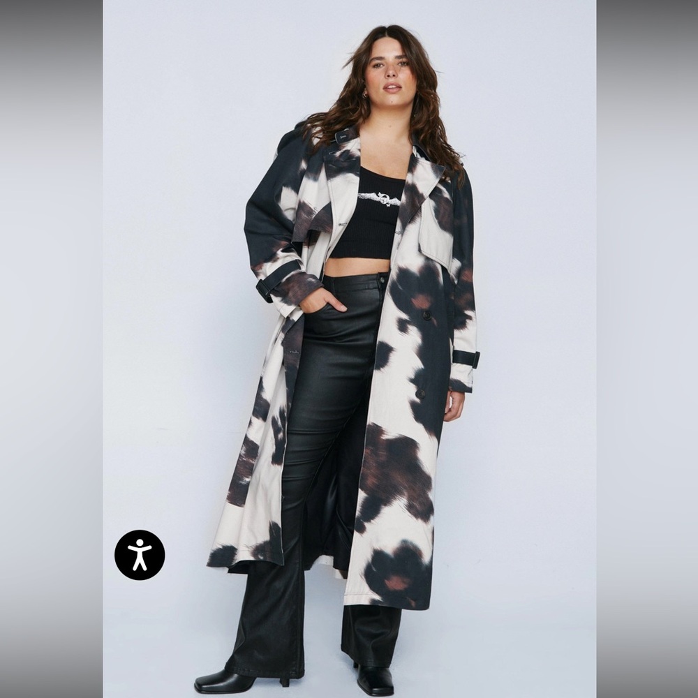 Nasty Gal Cow Print Trench Coat Size 22